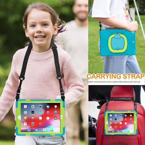 BRAECN iPad 9/8/7 Case,Shockproof Protective Boys Girls Silicone Case with Screen Protector Pencil Holder Pencil Cap Holder Shoulder Strap Handle Grip Stand for iPad 10.2 Inch 9th/8th/7th Gen-Sky Blue in Saudi Arabia