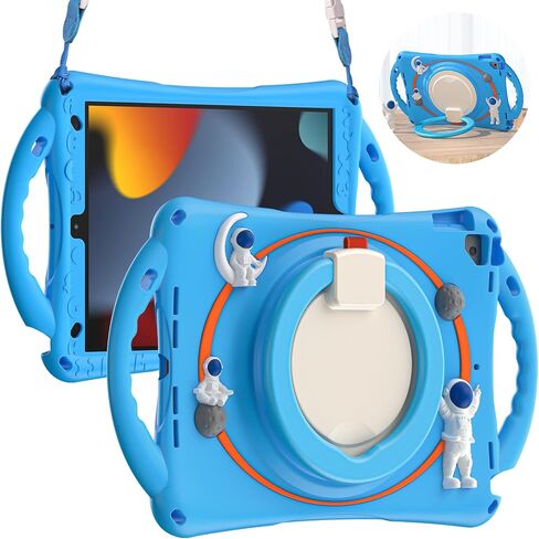 BRAECN iPad 9/8/7 Case,Shockproof Protective Boys Girls Silicone Case with Screen Protector Pencil Holder Pencil Cap Holder Shoulder Strap Handle Grip Stand for iPad 10.2 Inch 9th/8th/7th Gen-Sky Blue in Saudi Arabia
