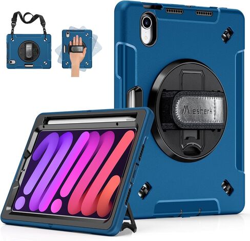 Miesherk Case for iPad Mini 6 Case 8.3 Inch 2021, Military Grade Heavy Duty Shockproof Case with Stand - Hand/Shoulder Strap - Pencil Holder for iPad Mini 6th Generation A2567 A2568 A2569 Blue in Saudi Arabia