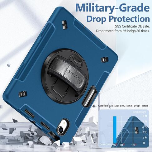 Miesherk Case for iPad Mini 6 Case 8.3 Inch 2021, Military Grade Heavy Duty Shockproof Case with Stand - Hand/Shoulder Strap - Pencil Holder for iPad Mini 6th Generation A2567 A2568 A2569 Blue in Saudi Arabia