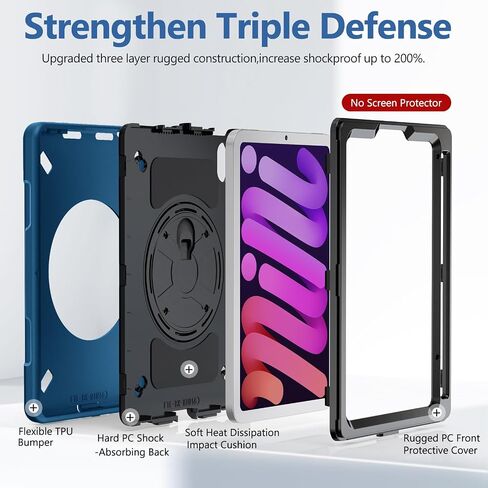 Miesherk Case for iPad Mini 6 Case 8.3 Inch 2021, Military Grade Heavy Duty Shockproof Case with Stand - Hand/Shoulder Strap - Pencil Holder for iPad Mini 6th Generation A2567 A2568 A2569 Blue in Saudi Arabia