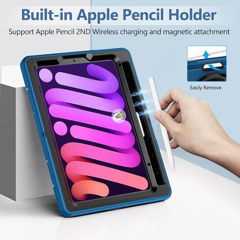 Miesherk Case for iPad Mini 6 Case 8.3 Inch 2021, Military Grade Heavy Duty Shockproof Case with Stand - Hand/Shoulder Strap - Pencil Holder for iPad Mini 6th Generation A2567 A2568 A2569 Blue in Saudi Arabia