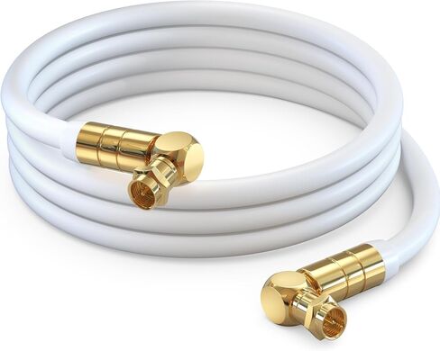 Maximm RG6 COAXIAL Cable with Angled-to-Angled Connectors - Quad Shielded, 3ft White Non-Oxygen Copper Cable Wire for TV, Internet in Saudi Arabia