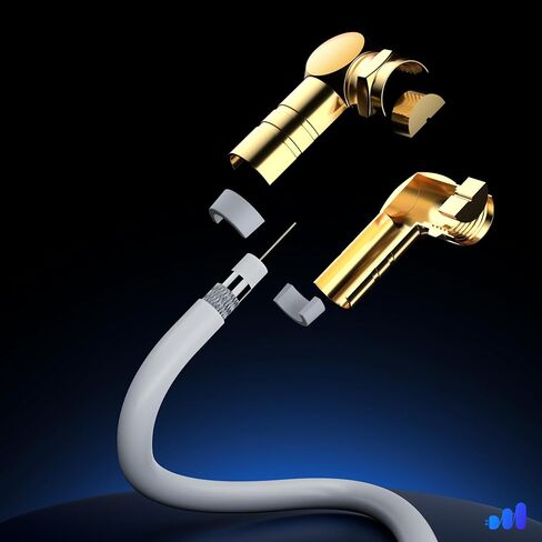 Maximm RG6 COAXIAL Cable with Angled-to-Angled Connectors - Quad Shielded, 3ft White Non-Oxygen Copper Cable Wire for TV, Internet in Saudi Arabia