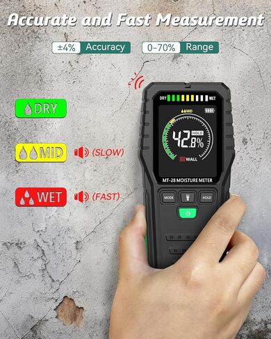 مقياس رطوبة الخشب بدون دبوس، مقياس الرطوبة للجدار، كاشف تسرب المياه مع إنذار صوتي، قارئ الرطوبة الرقمي للخشب، الحطب، الأعمال الخشبية، البناء الخرساني (شاشة ملونة بدون دبوس) in Saudi Arabia
