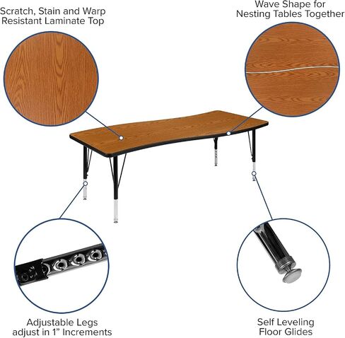طاولة أنشطة Flash Furniture Wren مقاس 26 بوصة عرض × 60 بوصة طول، مستطيلة الشكل مرنة وتعاونية باللون الرمادي الحراري - أرجل قصيرة قابلة لضبط الارتفاع in Kuwait
