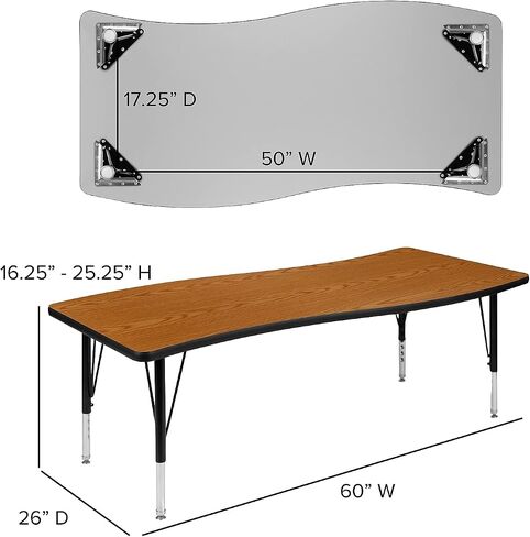 طاولة أنشطة Flash Furniture Wren مقاس 26 بوصة عرض × 60 بوصة طول، مستطيلة الشكل مرنة وتعاونية باللون الرمادي الحراري - أرجل قصيرة قابلة لضبط الارتفاع in Kuwait