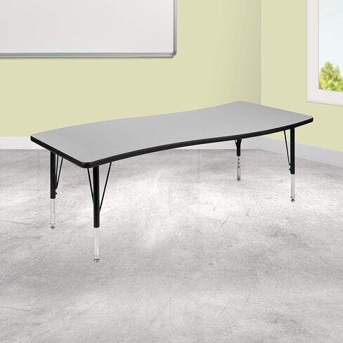 طاولة أنشطة Flash Furniture Wren مقاس 26 بوصة عرض × 60 بوصة طول، مستطيلة الشكل مرنة وتعاونية باللون الرمادي الحراري - أرجل قصيرة قابلة لضبط الارتفاع in Saudi Arabia