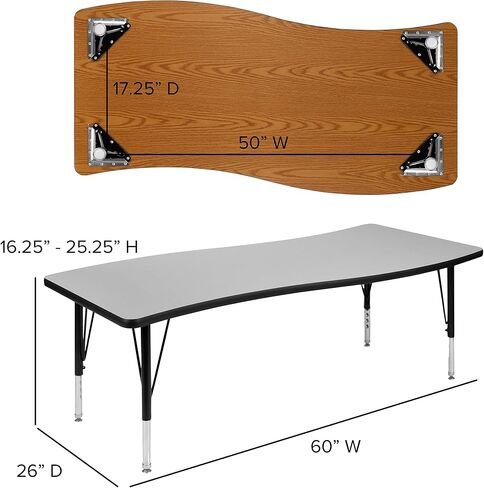 طاولة أنشطة Flash Furniture Wren مقاس 26 بوصة عرض × 60 بوصة طول، مستطيلة الشكل مرنة وتعاونية باللون الرمادي الحراري - أرجل قصيرة قابلة لضبط الارتفاع in Saudi Arabia