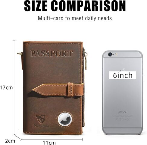 Handadsume سميكة كريزي هورس جلدية وظيفية RFID حجب حامل جواز السفر محفظة سفر ثنائية الطي سلسلة أمان للرجال الذكور 2801 (2802 بني) in Kuwait