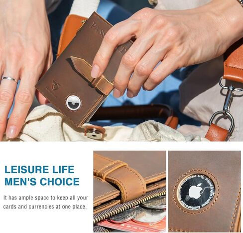 Handadsume سميكة كريزي هورس جلدية وظيفية RFID حجب حامل جواز السفر محفظة سفر ثنائية الطي سلسلة أمان للرجال الذكور 2801 (2802 بني) in Kuwait