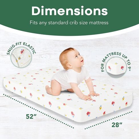 ملاءات سرير الأطفال من Dreams of Hugs Muslin مقاس 28 بوصة × 52 بوصة - ملاءة سرير أطفال قطنية للفتيات - ملاءة سرير أطفال من الموسلين - ملاءة مرتبة سرير ملائمة - ملاءات سرير أطفال محايدة - سرير أطفال (نرجس زاهٍ) in Kuwait