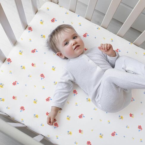 ملاءات سرير الأطفال من Dreams of Hugs Muslin مقاس 28 بوصة × 52 بوصة - ملاءة سرير أطفال قطنية للفتيات - ملاءة سرير أطفال من الموسلين - ملاءة مرتبة سرير ملائمة - ملاءات سرير أطفال محايدة - سرير أطفال (نرجس زاهٍ) in Kuwait