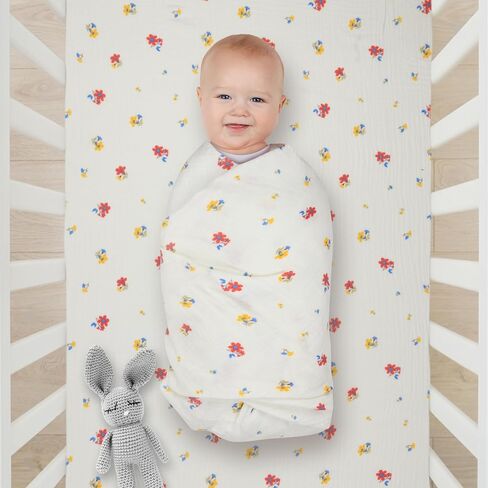 ملاءات سرير الأطفال من Dreams of Hugs Muslin مقاس 28 بوصة × 52 بوصة - ملاءة سرير أطفال قطنية للفتيات - ملاءة سرير أطفال من الموسلين - ملاءة مرتبة سرير ملائمة - ملاءات سرير أطفال محايدة - سرير أطفال (نرجس زاهٍ) in Kuwait