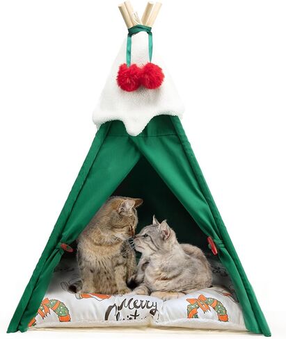 COPAW Pet Teepee، خيام الحيوانات الأليفة المحمولة مقاس 24 بوصة للكلاب الصغيرة أو القطط سرير دافئ لطيف، منازل داخلية للكلاب أو القطط قابلة للغسل مع وسادة هدايا عيد الميلاد للجرو in Kuwait