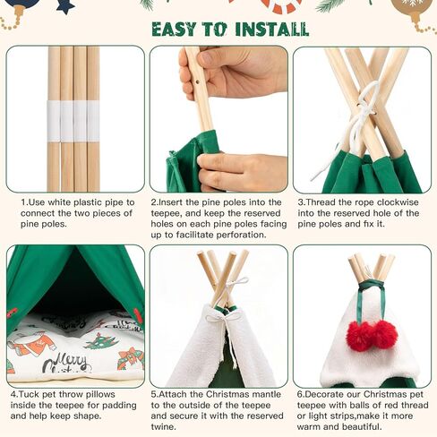 COPAW Pet Teepee، خيام الحيوانات الأليفة المحمولة مقاس 24 بوصة للكلاب الصغيرة أو القطط سرير دافئ لطيف، منازل داخلية للكلاب أو القطط قابلة للغسل مع وسادة هدايا عيد الميلاد للجرو in Kuwait