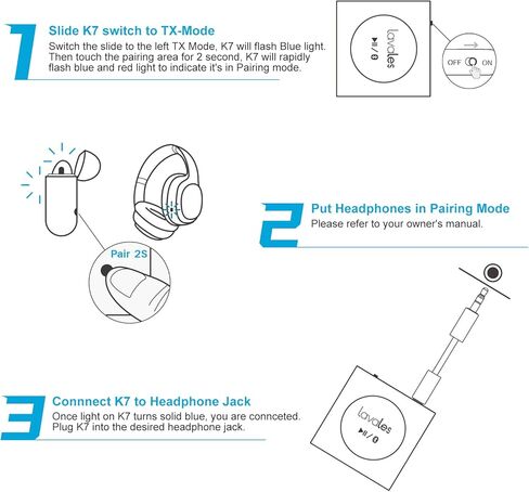 Lavales Bluetooth 5.3 Transmitter Bluetooth Audio Adapter for Airplane TV, Touch Control Wireless Receiver 3.5mm Jack AUX Adapter 30Hrs Play time for TV/Home Stereo/Airplane/Speakers in Kuwait