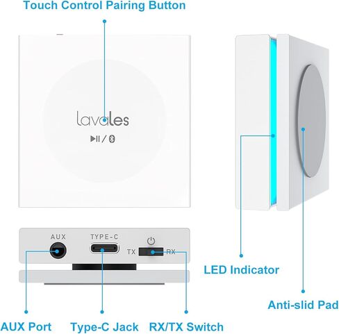 Lavales Bluetooth 5.3 Transmitter Bluetooth Audio Adapter for Airplane TV, Touch Control Wireless Receiver 3.5mm Jack AUX Adapter 30Hrs Play time for TV/Home Stereo/Airplane/Speakers in Kuwait