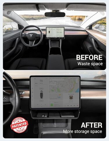 صينية تنظيم وحدة التحكم المركزية من BASENOR Tesla Model Y/3، ثابتة ومتينة، صندوق منظم أسفل الشاشة - غير قابلة للانزلاق، لا توجد ملحقات داخلية لاصقة لطراز 2016-2024 Y Model 3 in Kuwait