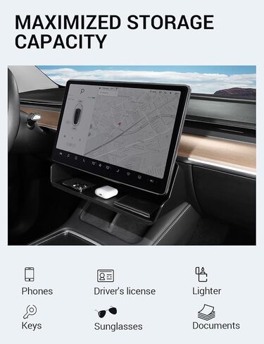 صينية تنظيم وحدة التحكم المركزية من BASENOR Tesla Model Y/3، ثابتة ومتينة، صندوق منظم أسفل الشاشة - غير قابلة للانزلاق، لا توجد ملحقات داخلية لاصقة لطراز 2016-2024 Y Model 3 in Kuwait