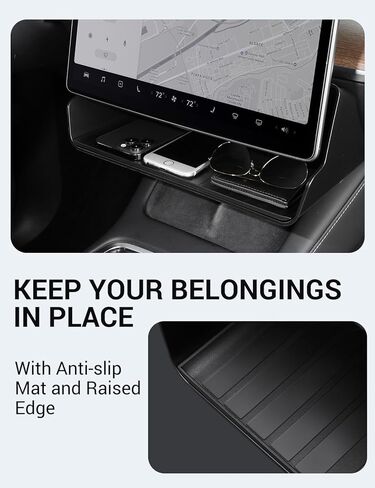 صينية تنظيم وحدة التحكم المركزية من BASENOR Tesla Model Y/3، ثابتة ومتينة، صندوق منظم أسفل الشاشة - غير قابلة للانزلاق، لا توجد ملحقات داخلية لاصقة لطراز 2016-2024 Y Model 3 in Kuwait