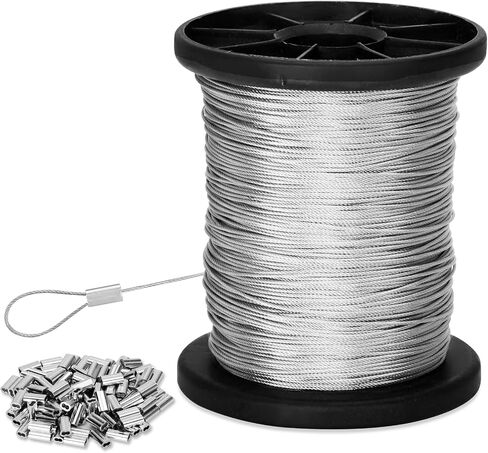 316 Stainless Steel Cable, 400FT 1/32IN Wire Rope with 100Pcs Aluminum Sleeves Stops, for String Lights Hanging, Clotheslines, Trellis Wire in Saudi Arabia