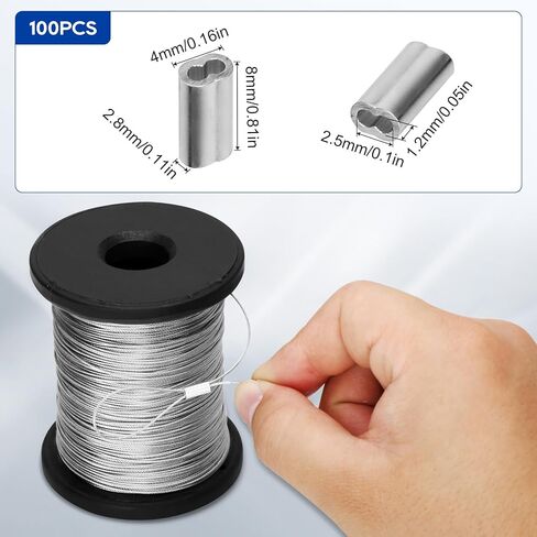 316 Stainless Steel Cable, 400FT 1/32IN Wire Rope with 100Pcs Aluminum Sleeves Stops, for String Lights Hanging, Clotheslines, Trellis Wire in Saudi Arabia