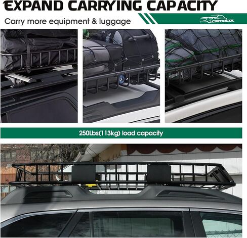سلة سقف CAMOCOL مقاس 64 بوصة × 39 بوصة × 6 بوصة، سلة شحن بغطاء ثقيل بسعة 250 رطل، رف شحن عالمي على السطح مع شبكة لسيارات الدفع الرباعي والشاحنات وحامل أمتعة السيارة in Kuwait