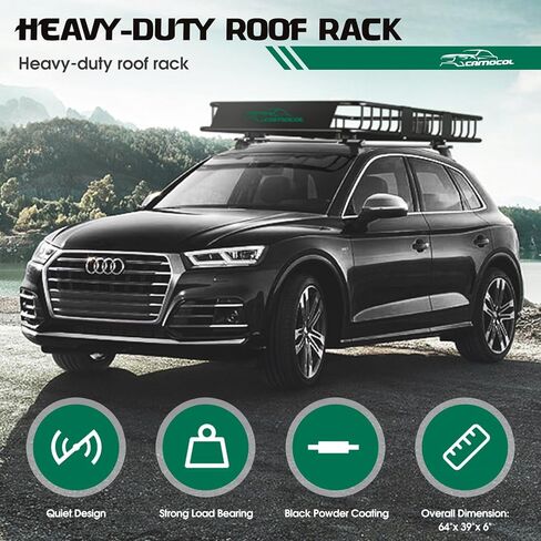 سلة سقف CAMOCOL مقاس 64 بوصة × 39 بوصة × 6 بوصة، سلة شحن بغطاء ثقيل بسعة 250 رطل، رف شحن عالمي على السطح مع شبكة لسيارات الدفع الرباعي والشاحنات وحامل أمتعة السيارة in Kuwait