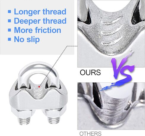 12 قطعة 1/4 بوصة M6 سلك حبل مشبك كابل المشبك ، مشبك حبل السلك ، الفولاذ المقاوم للصدأ U الترباس السرج السحابة in Kuwait