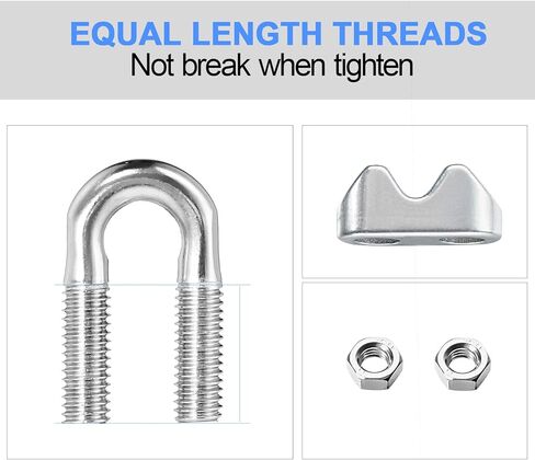 12 قطعة 1/4 بوصة M6 سلك حبل مشبك كابل المشبك ، مشبك حبل السلك ، الفولاذ المقاوم للصدأ U الترباس السرج السحابة in Kuwait