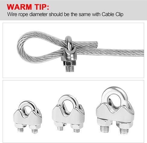 12 قطعة 1/4 بوصة M6 سلك حبل مشبك كابل المشبك ، مشبك حبل السلك ، الفولاذ المقاوم للصدأ U الترباس السرج السحابة in Kuwait