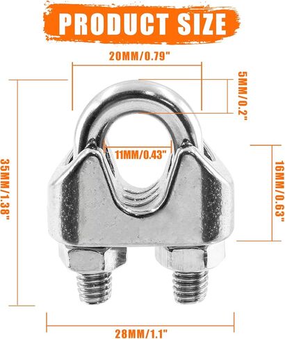 Kyuionty M8 5/16 Inch Stainless Steel Wire Rope Cable Clip Clamp, Wire Rope Clamp U Bolt Saddle Fastener, Pack of 8 in Saudi Arabia