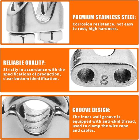 Kyuionty M8 5/16 Inch Stainless Steel Wire Rope Cable Clip Clamp, Wire Rope Clamp U Bolt Saddle Fastener, Pack of 8 in Saudi Arabia