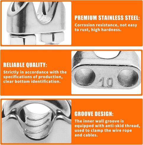 Kyuionty M8 5/16 Inch Stainless Steel Wire Rope Cable Clip Clamp, Wire Rope Clamp U Bolt Saddle Fastener, Pack of 8 in Saudi Arabia