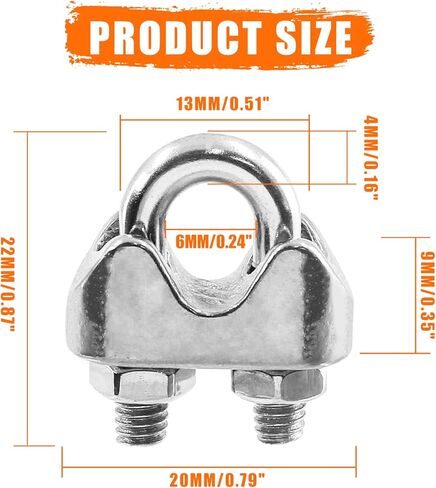Kyuionty M8 5/16 Inch Stainless Steel Wire Rope Cable Clip Clamp, Wire Rope Clamp U Bolt Saddle Fastener, Pack of 8 in Saudi Arabia