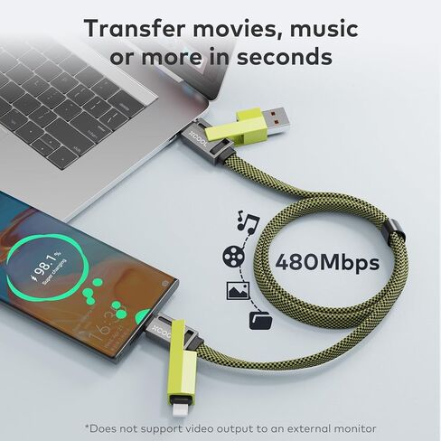 كابل XCOOL USB C، كابل USB-C 4 في 1 (3 أقدام)، كابل 100 واط C إلى C شحن سريع مع مشبك وحلقة وإدارة الكابلات، كابل شحن عالمي لأجهزة MacBook وiPad وiPhone وSamsung، أخضر in Saudi Arabia