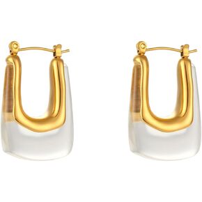 واضح هوب أقراط للنساء الذهب مكتنزة الراتنج القرط الملونة المينا Huggie أقراط هندسية كريستال هوب أقراط مكتنزة بيان المجوهرات العصرية in Kuwait