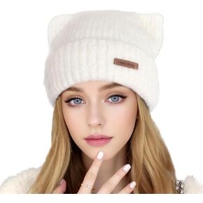 قبعة أذن قطة لطيفة على شكل قطة سوداء من الكروشيه قبعة شتوية دافئة قبعة محبوكة للنساء والفتيات in Kuwait