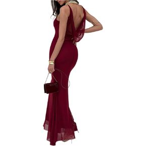 GORGLITTER Women's Mesh Draped Fishtail Dresses Sleeveless Bump Friendly Wedding Guest Party Graduation Bodycon Maxi Dress in Saudi Arabia