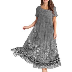 Long Maxi Dresses for Women Floral Elengant Floral 2025 Summer Short Sleeve Classy Crewneck Plus Size Dress in Saudi Arabia