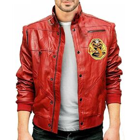 Johnny Lawrence Jacket – Men’s Red Faux Leather Bomber Jackets | Retro Karate Style Adult Costume & Cosplay Jacket Outfit in Saudi Arabia