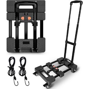 عربة يدوية قابلة للطي خفيفة الوزن، عربة يدوية قابلة للطي، VDHU بعجلتين مع حبال مرنة، عربة أدوات مدمجة بوزن 40 كجم/90 رطل، عجلتان للخدمة الشاقة لنقل السفر والتسوق واستخدام الأمتعة المكتبية in Kuwait