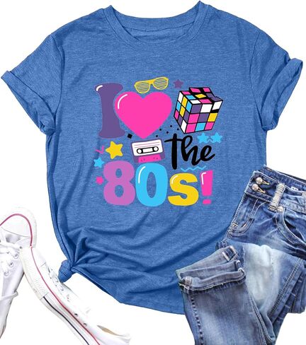 PECHAR I Love The 80's Shirt for Women Vintage 80s Music Graphic Tshirt 80's Party Short Sleeve Blouse Tops in Saudi Arabia
