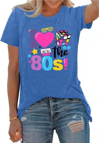 PECHAR I Love The 80's Shirt for Women Vintage 80s Music Graphic Tshirt 80's Party Short Sleeve Blouse Tops in Saudi Arabia