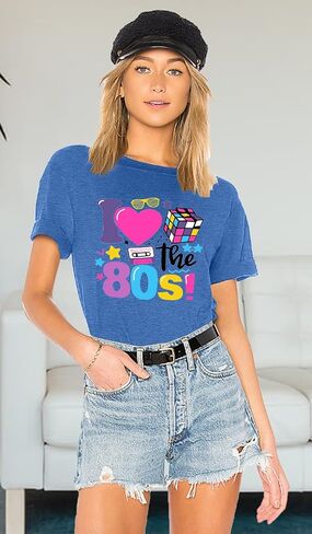 PECHAR I Love The 80's Shirt for Women Vintage 80s Music Graphic Tshirt 80's Party Short Sleeve Blouse Tops in Saudi Arabia