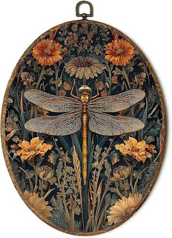 FSTCSV Vintage Dragonfly Floral Oval Wall Art Framed, Cottage Core Dragonfly Canvas Prints Wall Hanging Art, Vintage Retro Rustic Botanical Oval Walls Decor for Living Room Home Bedroom, 8.8x11.5in in Saudi Arabia