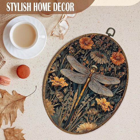 FSTCSV Vintage Dragonfly Floral Oval Wall Art Framed, Cottage Core Dragonfly Canvas Prints Wall Hanging Art, Vintage Retro Rustic Botanical Oval Walls Decor for Living Room Home Bedroom, 8.8x11.5in in Saudi Arabia