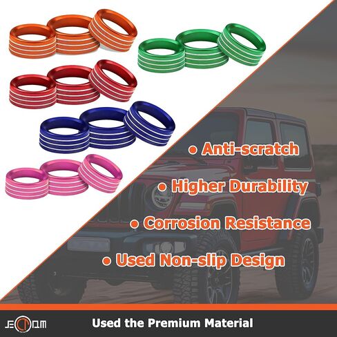 Air Conditioner Switch Button Knob Cover, Car Interior Accessories Radio Volume Control Knob, Aluminum Alloy Trim Rings Compatible with Dodge Challenger Durango 2015-2022 (Blue) in Kuwait