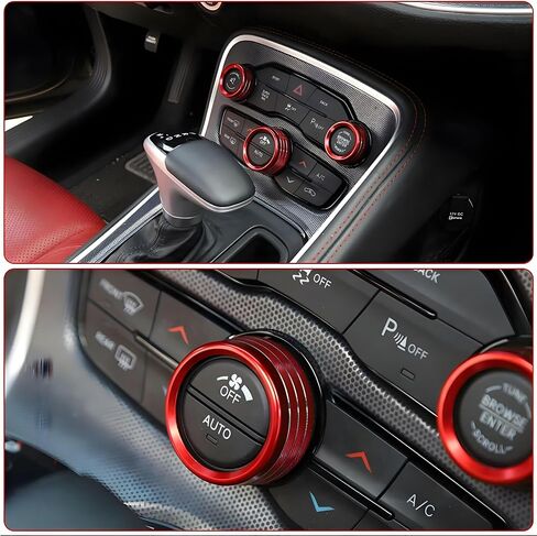 Air Conditioner Switch Button Knob Cover, Car Interior Accessories Radio Volume Control Knob, Aluminum Alloy Trim Rings Compatible with Dodge Challenger Durango 2015-2022 (Blue) in Saudi Arabia